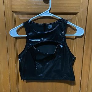 False black leather SHEIN crop top.